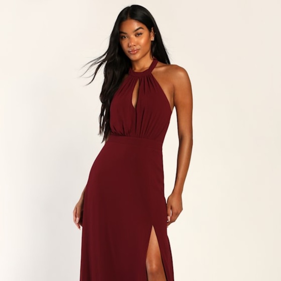 Lulus Truly Delightful Burgundy Halter Maxi Dress Red - Size XL - Picture 1 of 3